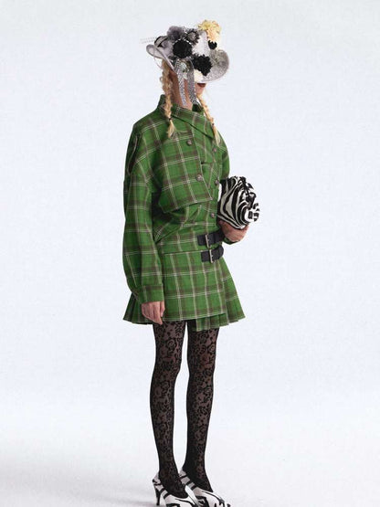 Asymmetrical Pleated Check Coat【s0000015390】