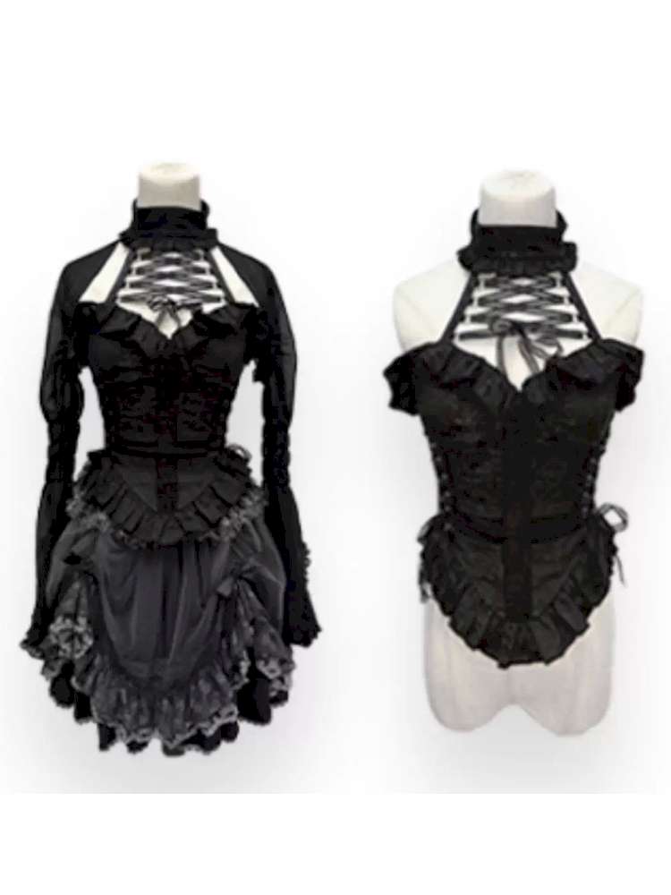 Cross Cut Out Jacquard Halter Gothic Coat【s0000014685】