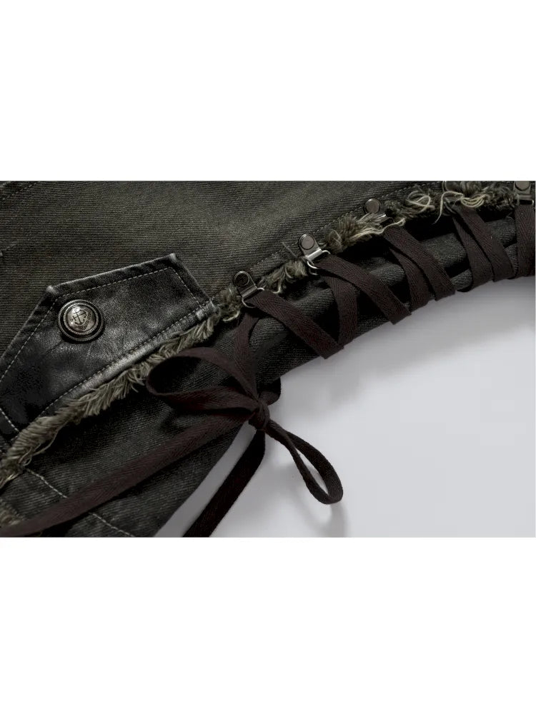 Denim Detachable Slim-Fit Hooded Jacket【s0000013951】