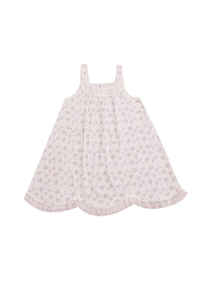 Lace petal hem smocked skirt tank dress【s0000013497】
