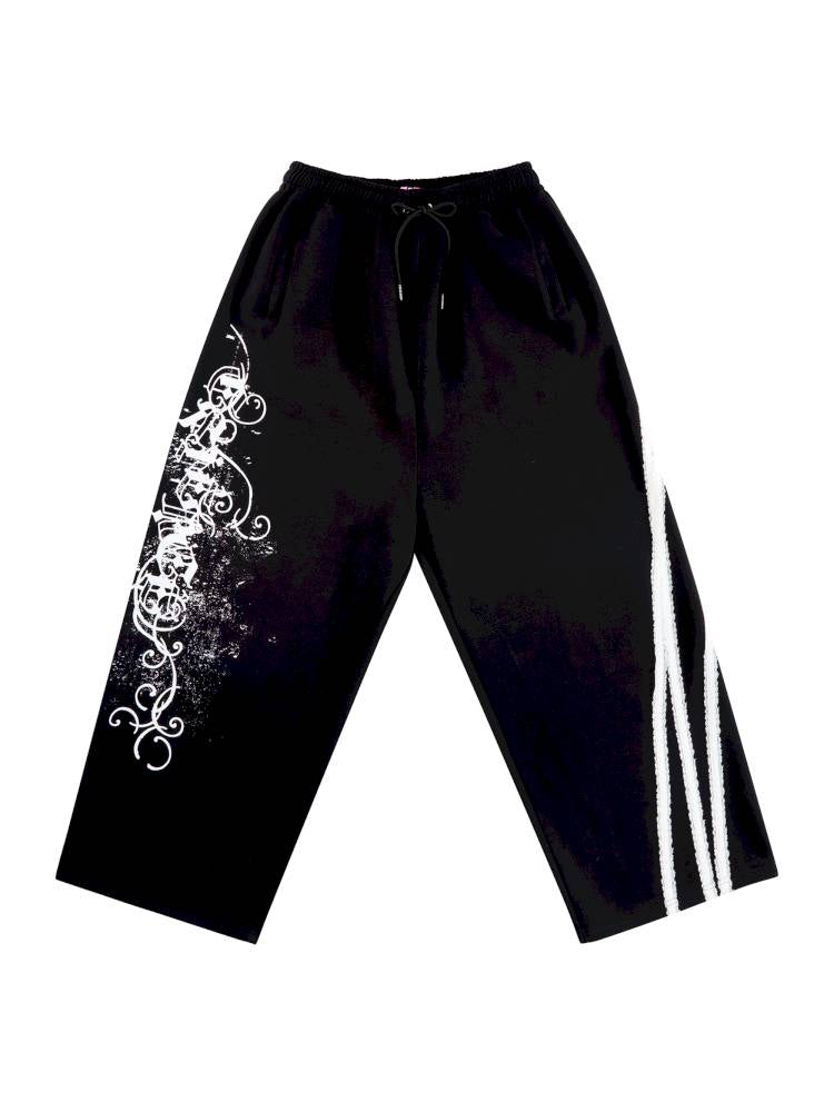 Splatter-Print Lace-Trimmed Sweatpants【s0000014411】