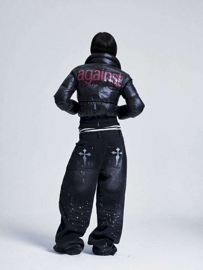 Two Tone Monogram Zip Padded Coat【s0000015012】