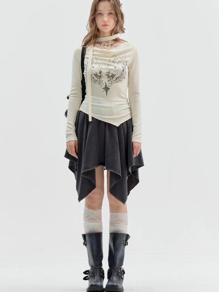 Swing Neck Long Sleeve T-Shirt【s0000011520】