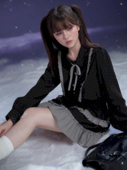 Dark Gray Polka Dot Shirt Dress【s0000015447】