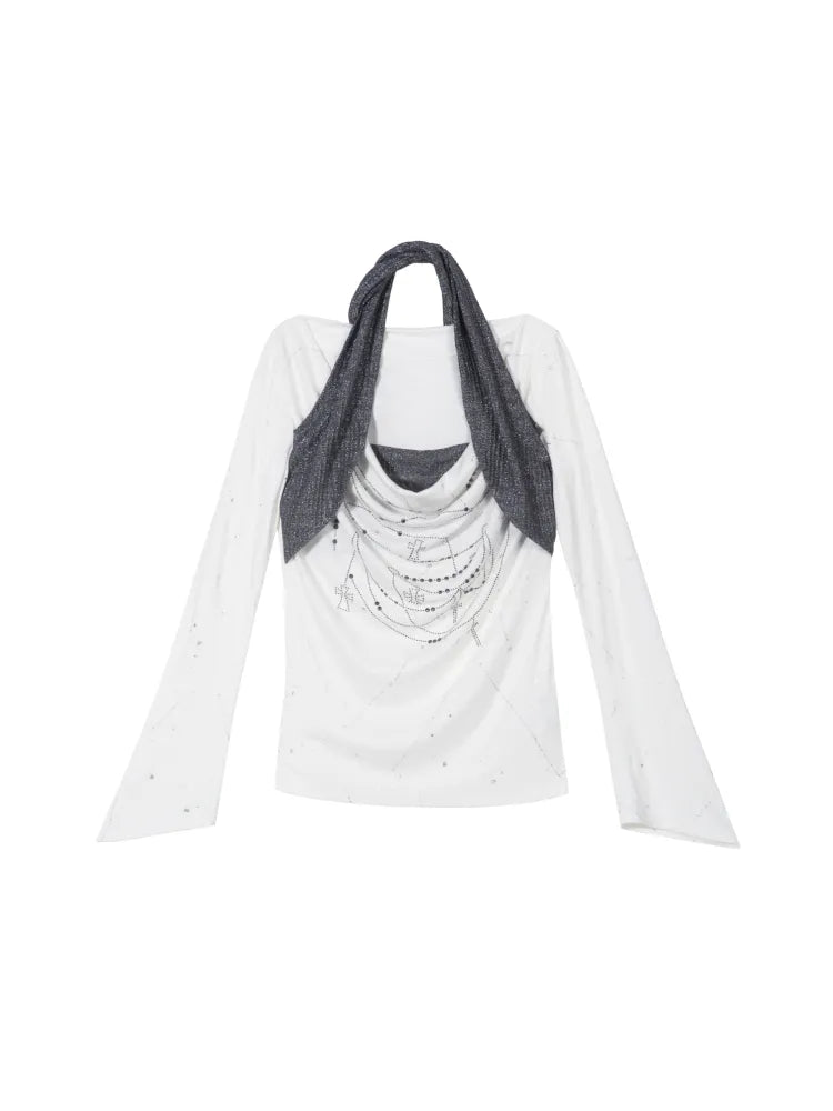 Asymmetrical faux two-piece long-sleeve knit top【s0000014134】