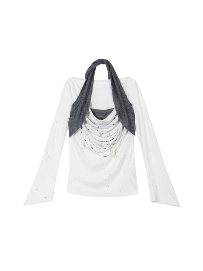 Asymmetrical faux two-piece long-sleeve knit top【s0000014134】