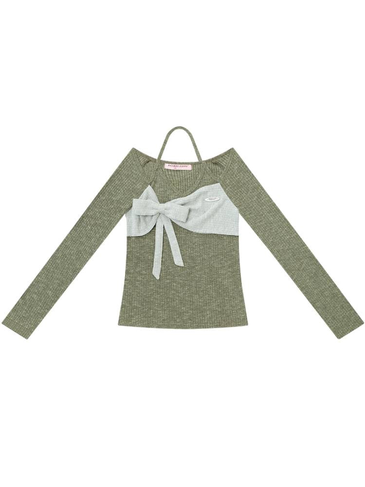 Halter Neck Long Sleeve Knit Sweater【s0000014358】