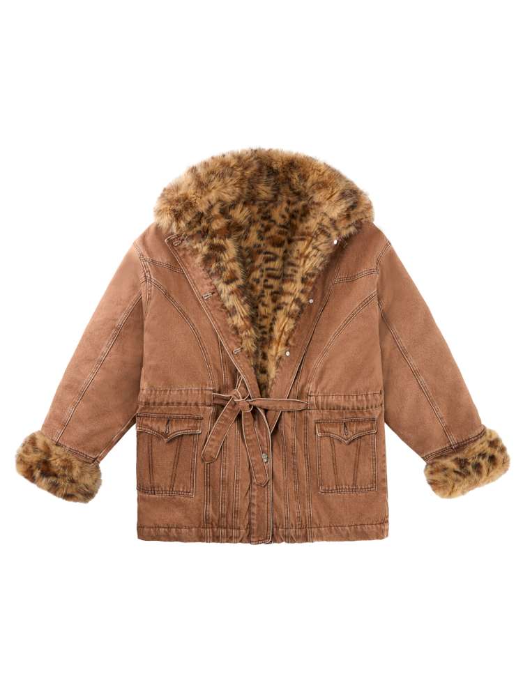 Leopard Print Paneled Denim Jacket【s0000014640】