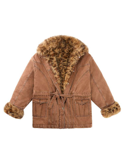 Leopard Print Paneled Denim Jacket【s0000014640】