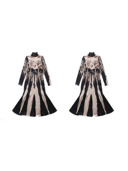 Printed Long Big Hem Dress【s0000011314】