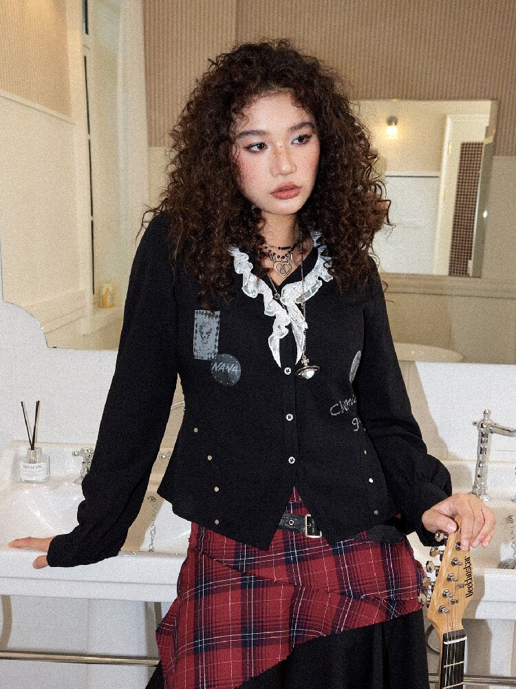 Punk-Style Lace Patchwork Shirt【s0000017895】
