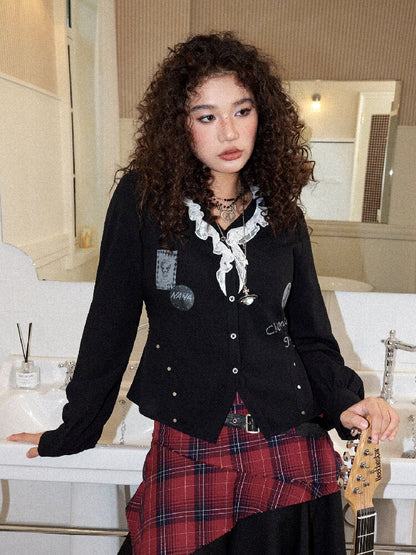 Punk-Style Lace Patchwork Shirt【s0000017895】