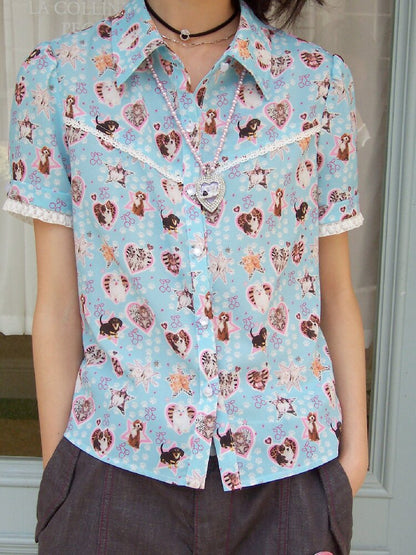 Lace Printed Short Sleeve Shirt【s0000016653】