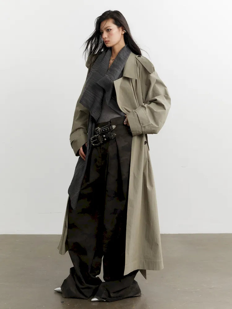 Fake Two Detachable Collar Contrast Color Long Trench Coat【s0000014036】