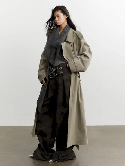 Fake Two Detachable Collar Contrast Color Long Trench Coat【s0000014036】