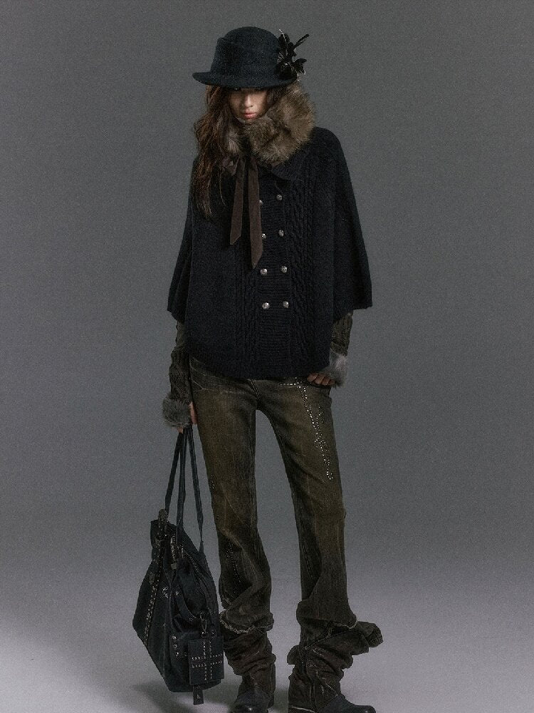 Detachable Fur Collar Twisted Cape Jacket【s0000019245】
