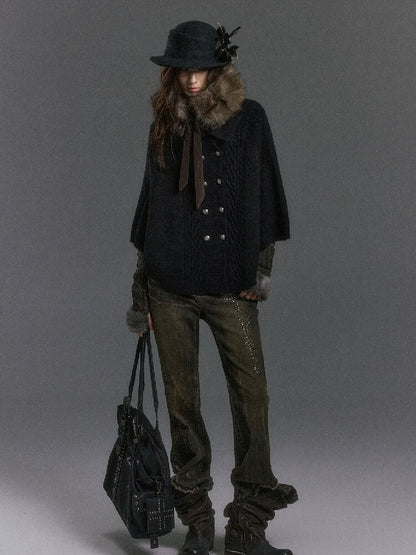 Detachable Fur Collar Twisted Cape Jacket【s0000019245】