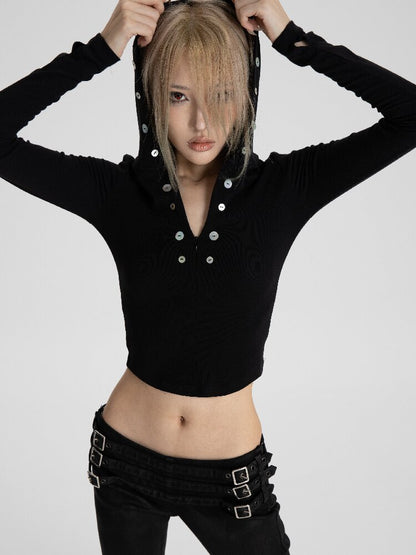 Zipper Hoodie Slim Long T-Shirt【s0000018564】