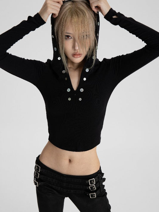 Zipper Hoodie Slim Long T-Shirt【s0000018564】