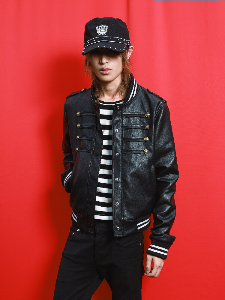 Dark Print Cropped Double Breasted Faux Leather Jacket【s0000019105】