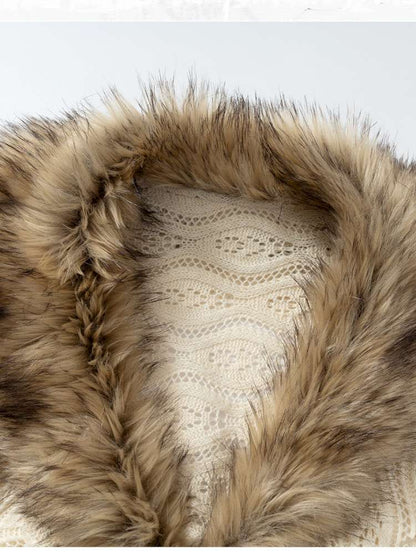 Knit Fur Collar Shawl Cape【s0000014659】