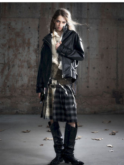 Loose black myriad leather jacket【s0000013885】