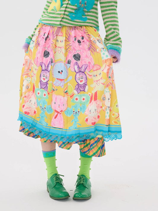 Graffiti Pleated Lace Slimming Skirt【s0000016194】