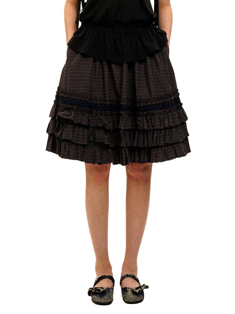 Plaid Lace Cake Heavy Duty Midi Skirt【s0000017432】