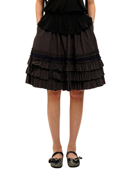 Plaid Lace Cake Heavy Duty Midi Skirt【s0000017432】