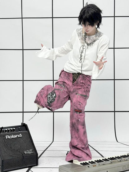 Punk double-waisted pink pants【s0000011686】