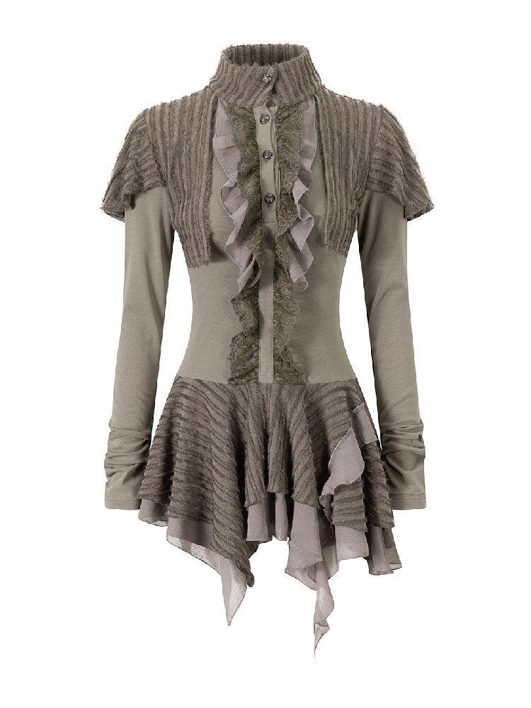 Plush Knit Lace Ruffle Irregular Dress【s0000019244】