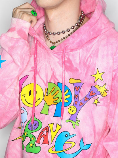 Smiley Pink Tie-Dye Hooded Sweatshirt [S0000010262]