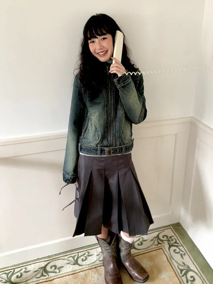 Retro-Washed Distressed Slim-Fit Denim Jacket【s0000013996】