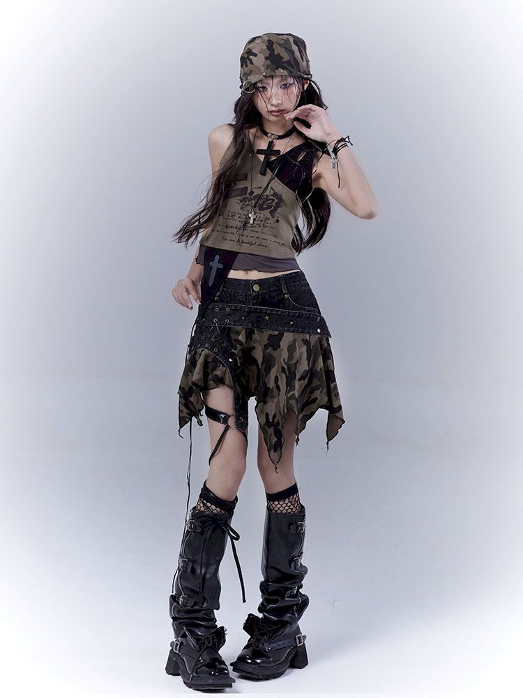 Wasteland slimming printed vest top【s0000012840】