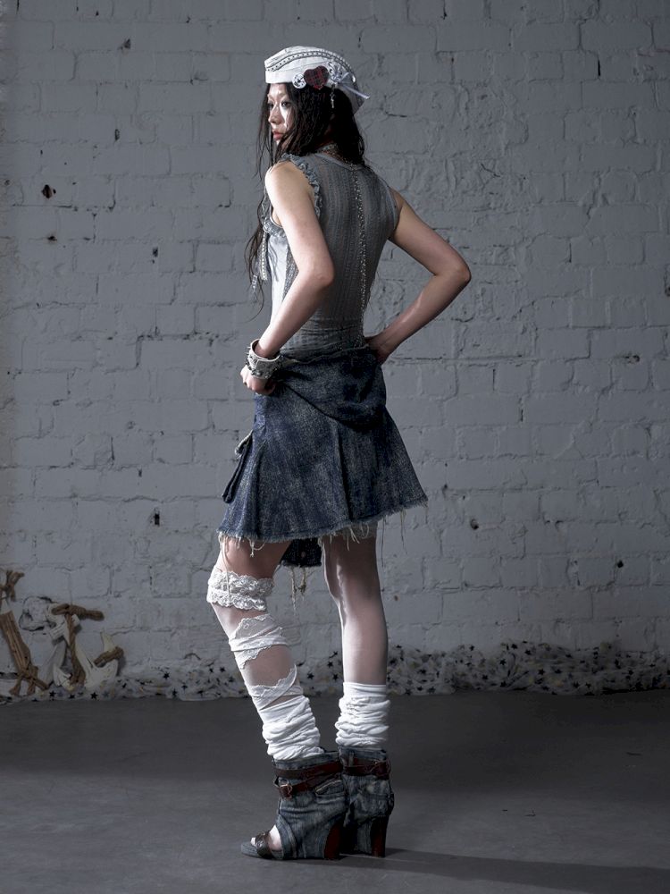 Hooded washed denim shirt dress skirt【s0000012784】