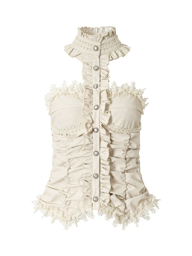 Baroque Lace Patchwork Halter Top【s0000017982】