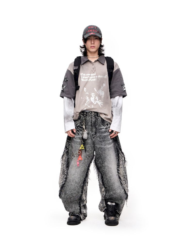 Raw Edge Snake Patchwork Pants【s0000011693】