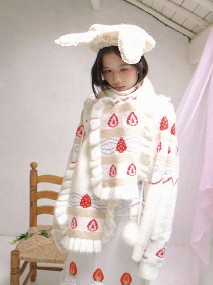 Cream Strawberry Cake Jacquard Scarf【s0000014526】