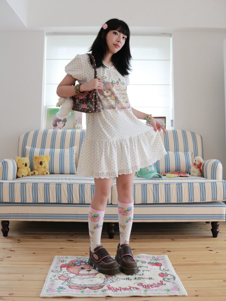 Bear Strawberry Lace Polka Dot Dress【s0000017508】
