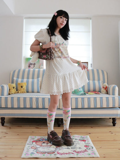Bear Strawberry Lace Polka Dot Dress【s0000017508】