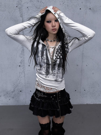 Lace Patchwork Hooded T-shirt【s0000015544】