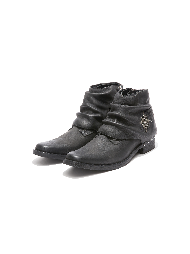 Waxed Leather Riveted Square Toe Boots【s0000019125】