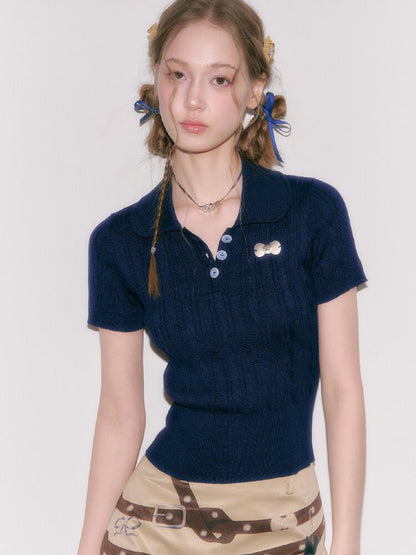 Twist Doll Collar Knitted T-Shirt【s0000016611】