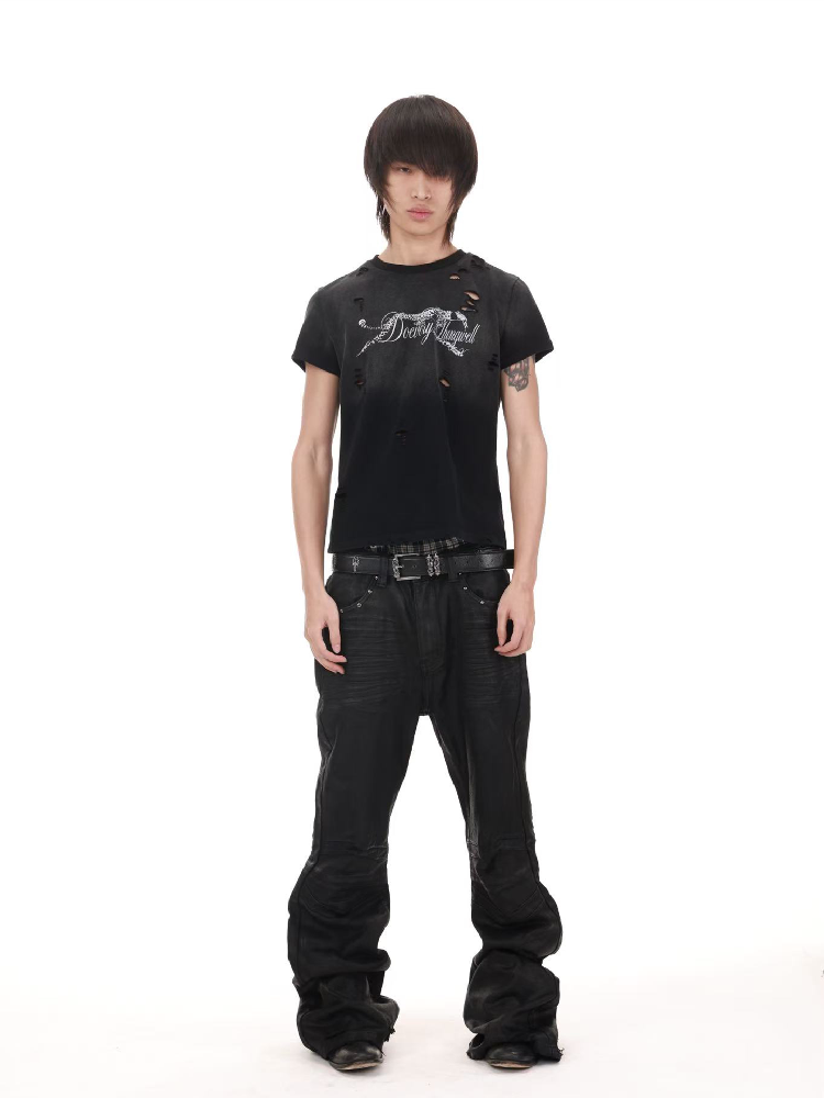 Washed Torn Digital Print Crew Tee【s0000018220】