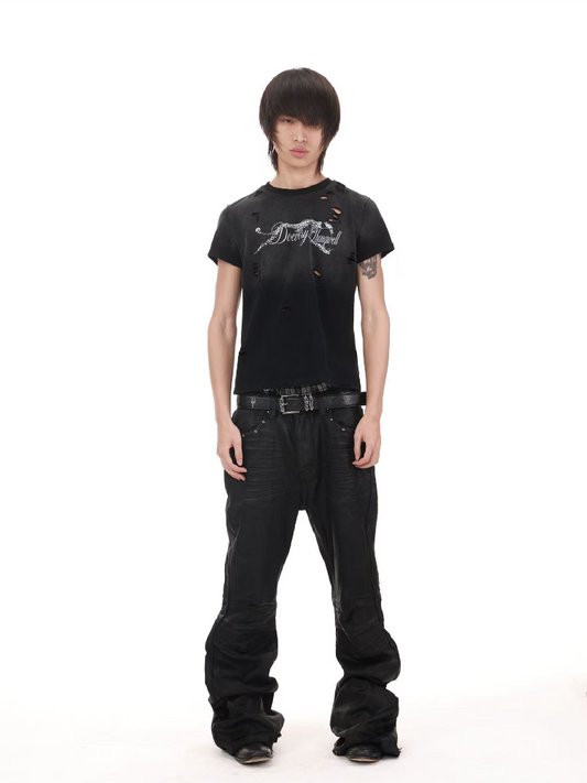 Washed Torn Digital Print Crew Tee【s0000018220】