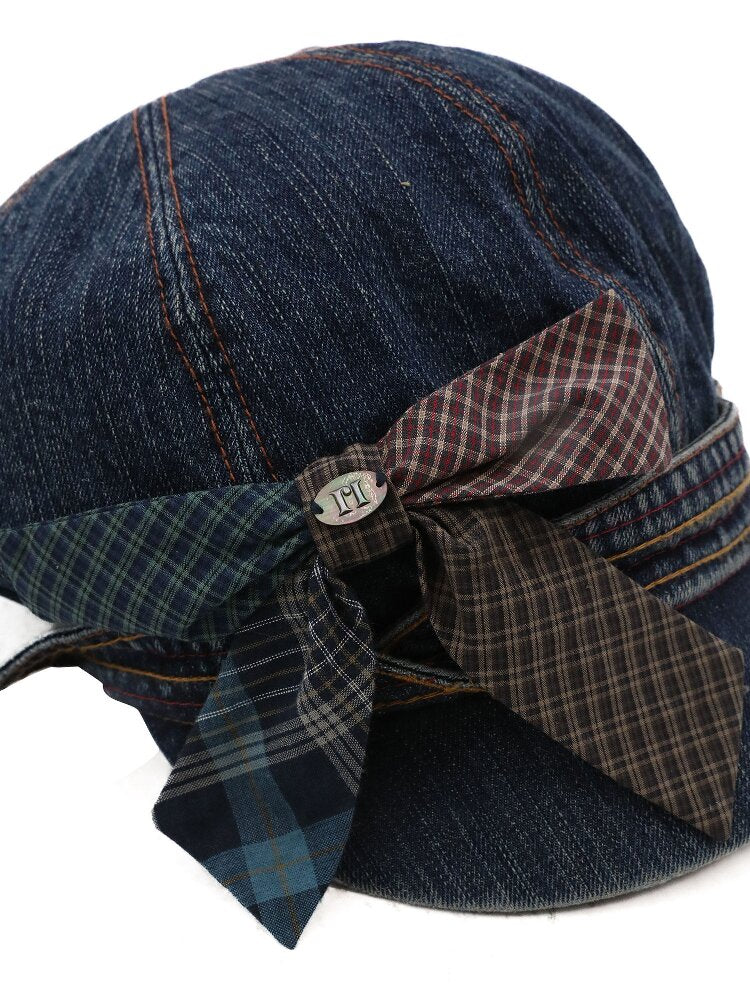 Big Bow Check Panelled Denim Hat【s0000016126】