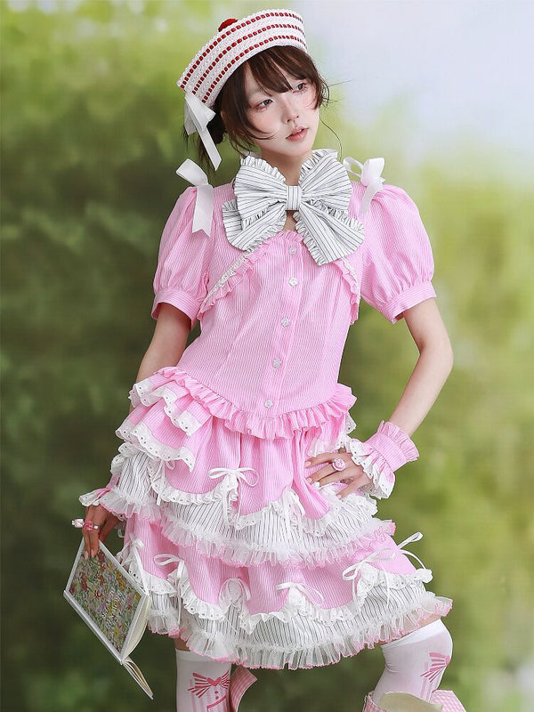 Pink Striped Lolita Shirt Top【s0000016559】