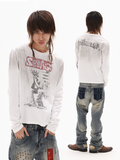 Gradient Distressed Print T-Shirt【s0000018320】