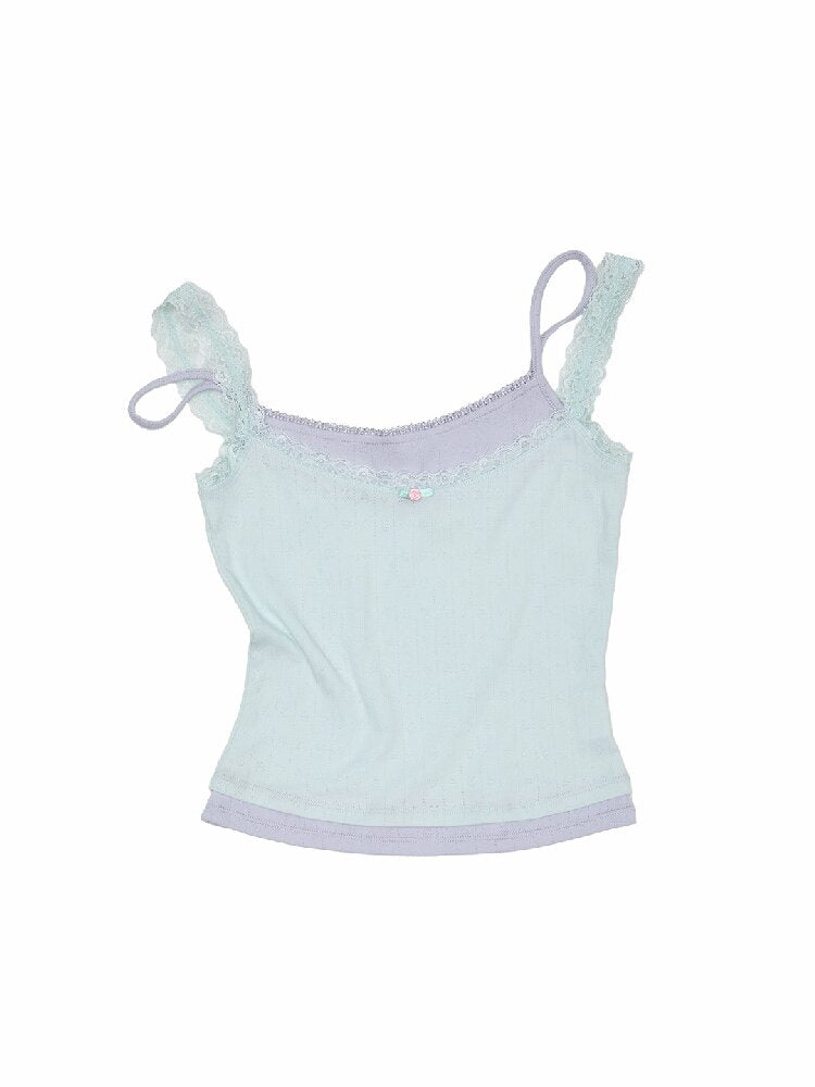 Asymmetrical Knit Lace Camisole Top【s0000016910】