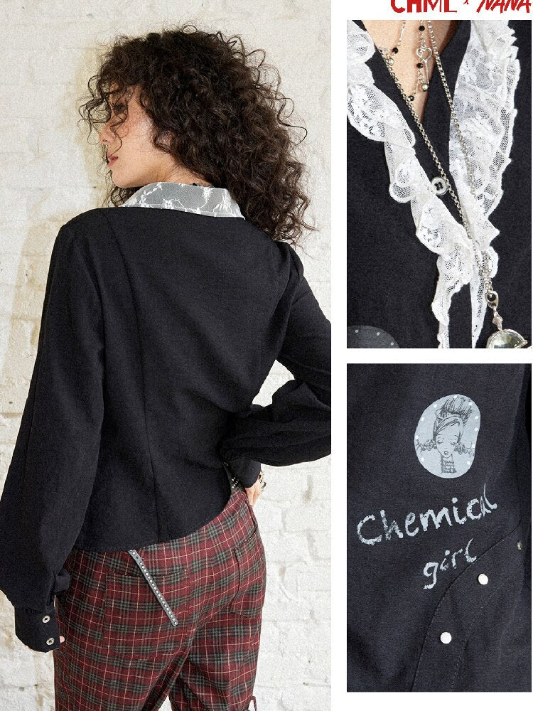 Punk-Style Lace Patchwork Shirt【s0000017895】